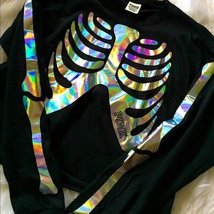 🫧[ VS PINK ] 2017 Rare Iridescent Skeleton Cropped Tee